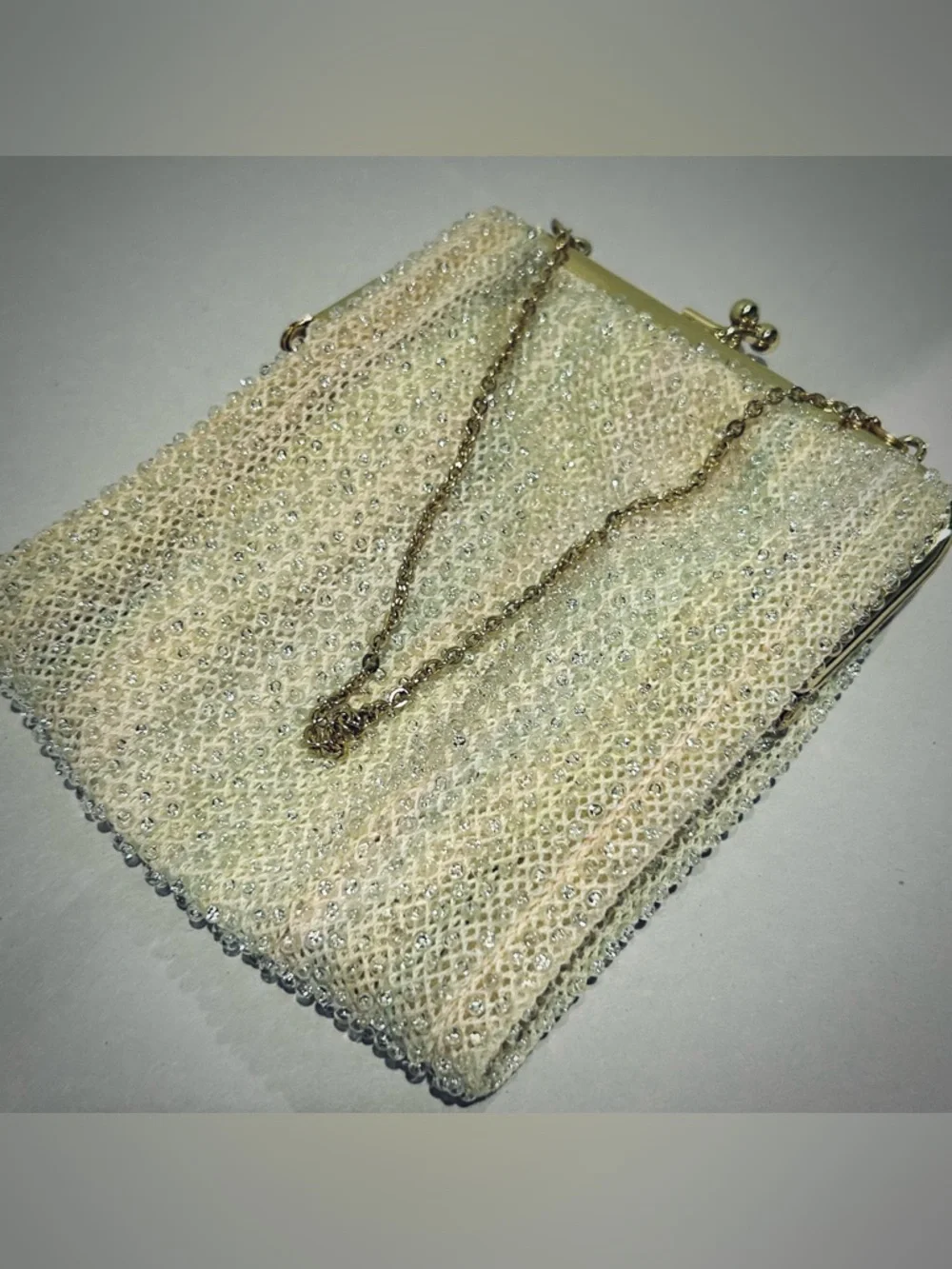 Vintage 50s Kiss Lock Evening Bag Multicolor Lumured Corde-Bead Purse Prom